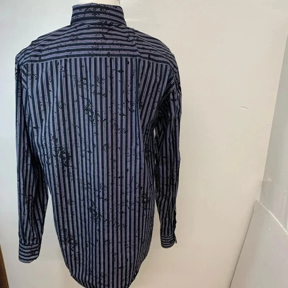 Blue  Western Shirt XLT Long Sleeve Button Up Black Stripe Textured Velvet 
N42 - Picture 4 of 8